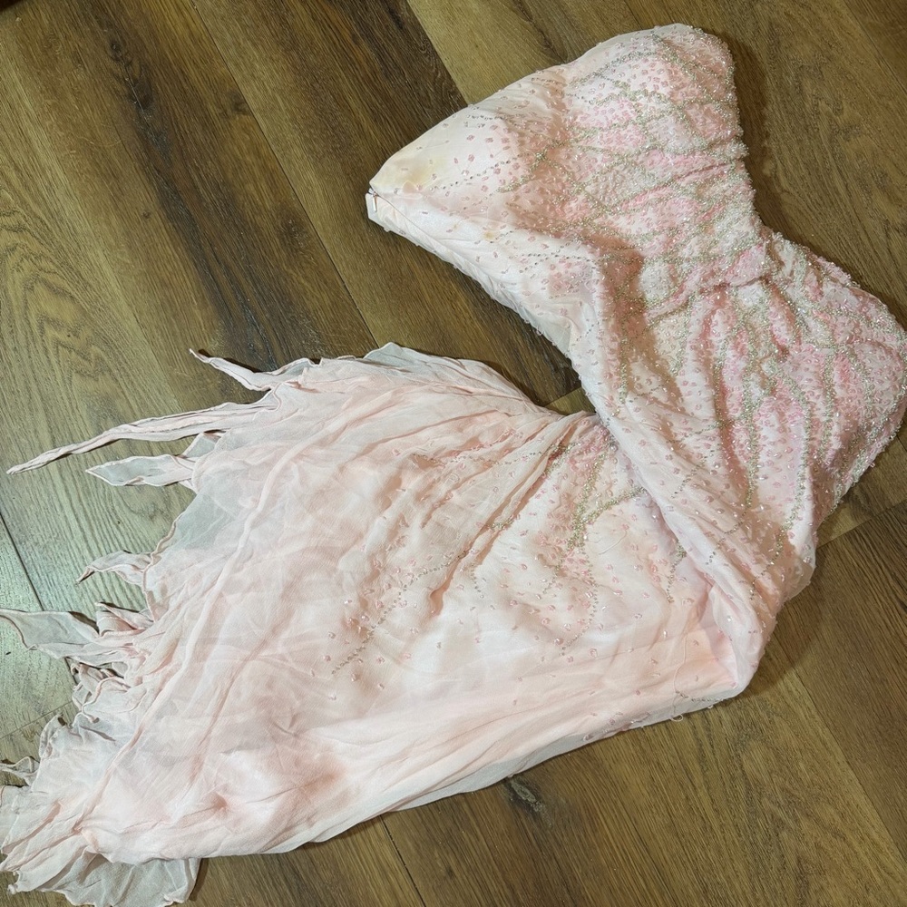Vintage 100% Silk Beaded Dress Vintage Beaded Dress Pink Strapless Prom Fairy - Picture 12 of 17
